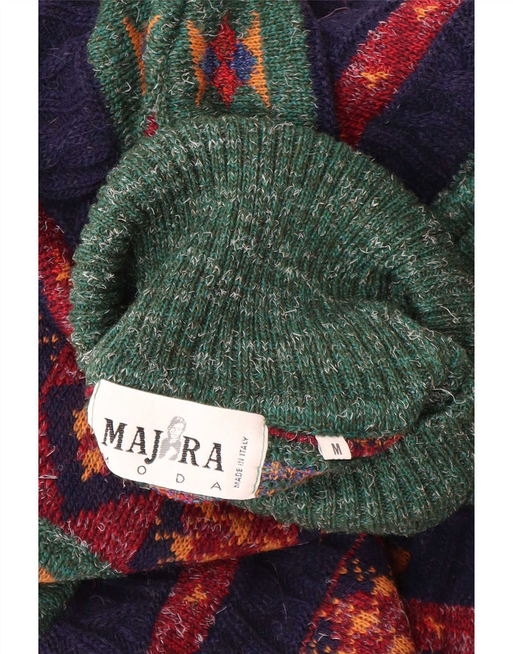 Vintage Mens Roll Neck Jumper Sweater Medium Green Geometric Alpaca Wool