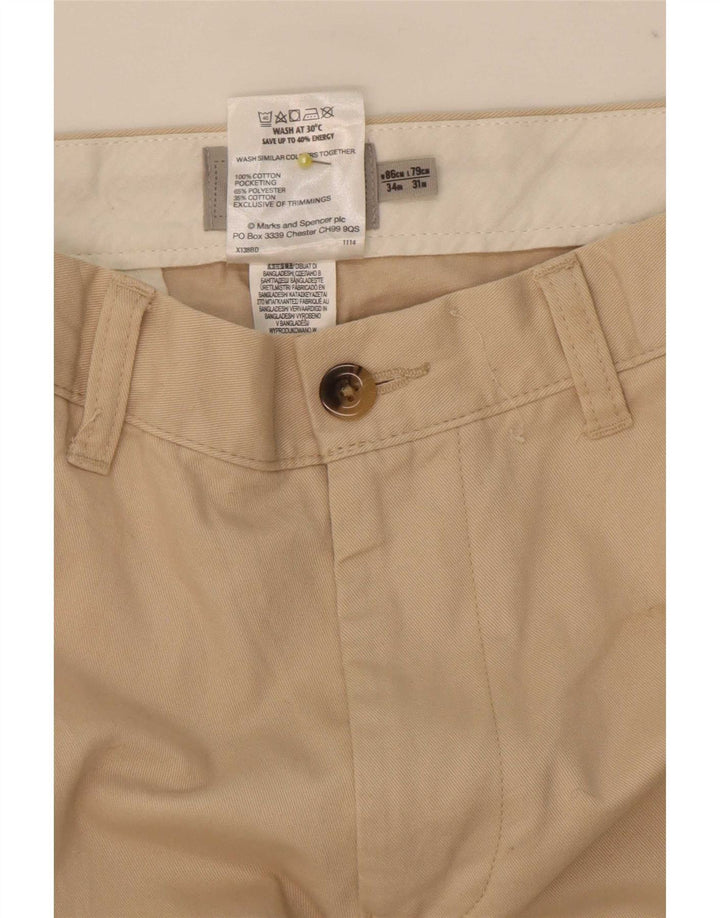 Marks & Spencer Mens Regular Chino Trousers W34 L31 Beige Cotton