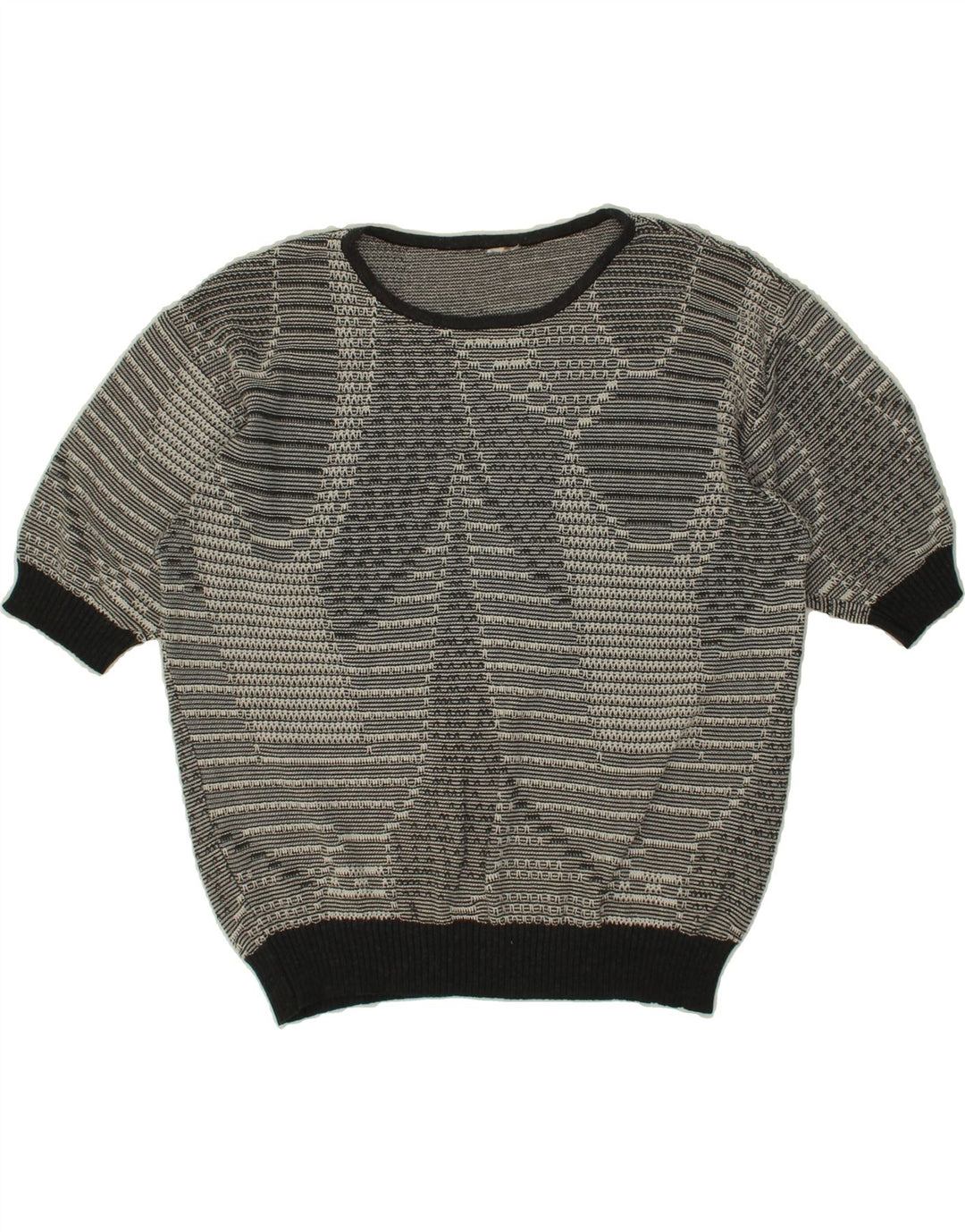 VINTAGE Womens Abstract Pattern Crew Neck Jumper Sweater UK 16 Large Grey Vintage Vintage and Second-Hand Vintage from Messina Hembry 