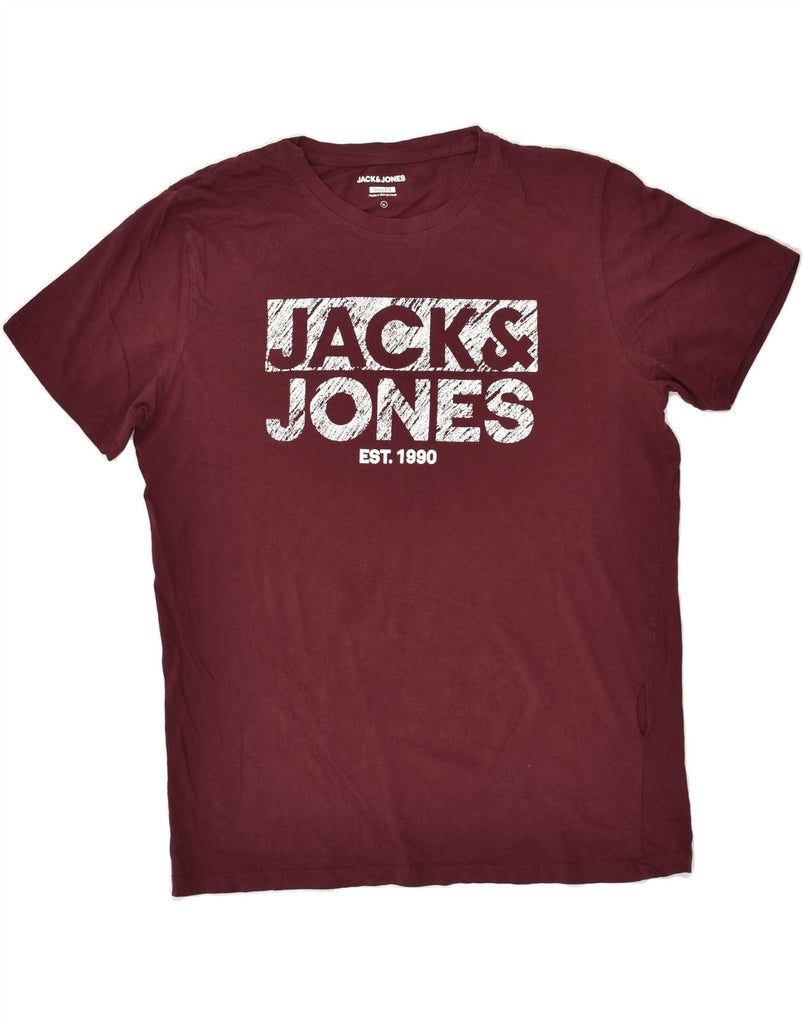 JACK & JONES Mens Graphic T-Shirt Top XL Burgundy | Vintage Jack & Jones | Thrift | Second-Hand Jack & Jones | Used Clothing | Messina Hembry 