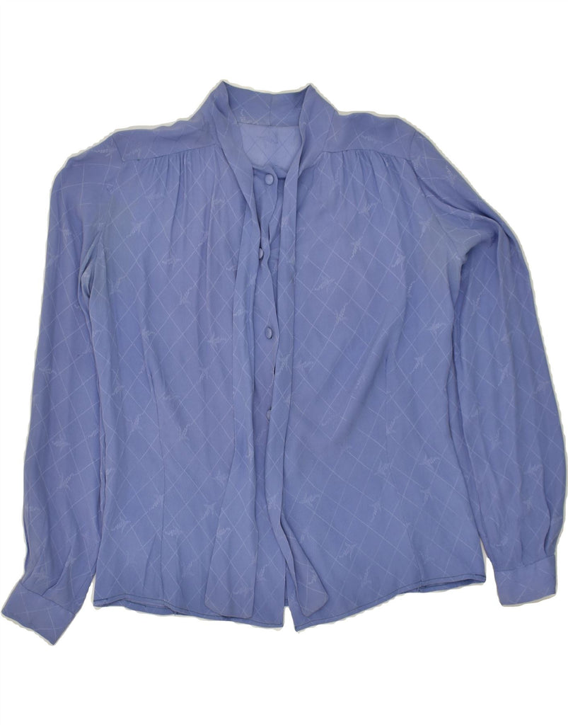 VINTAGE Womens Front Tie Shirt Blouse UK 16 Large Blue Check Vintage Vintage and Second-Hand Vintage from Messina Hembry 