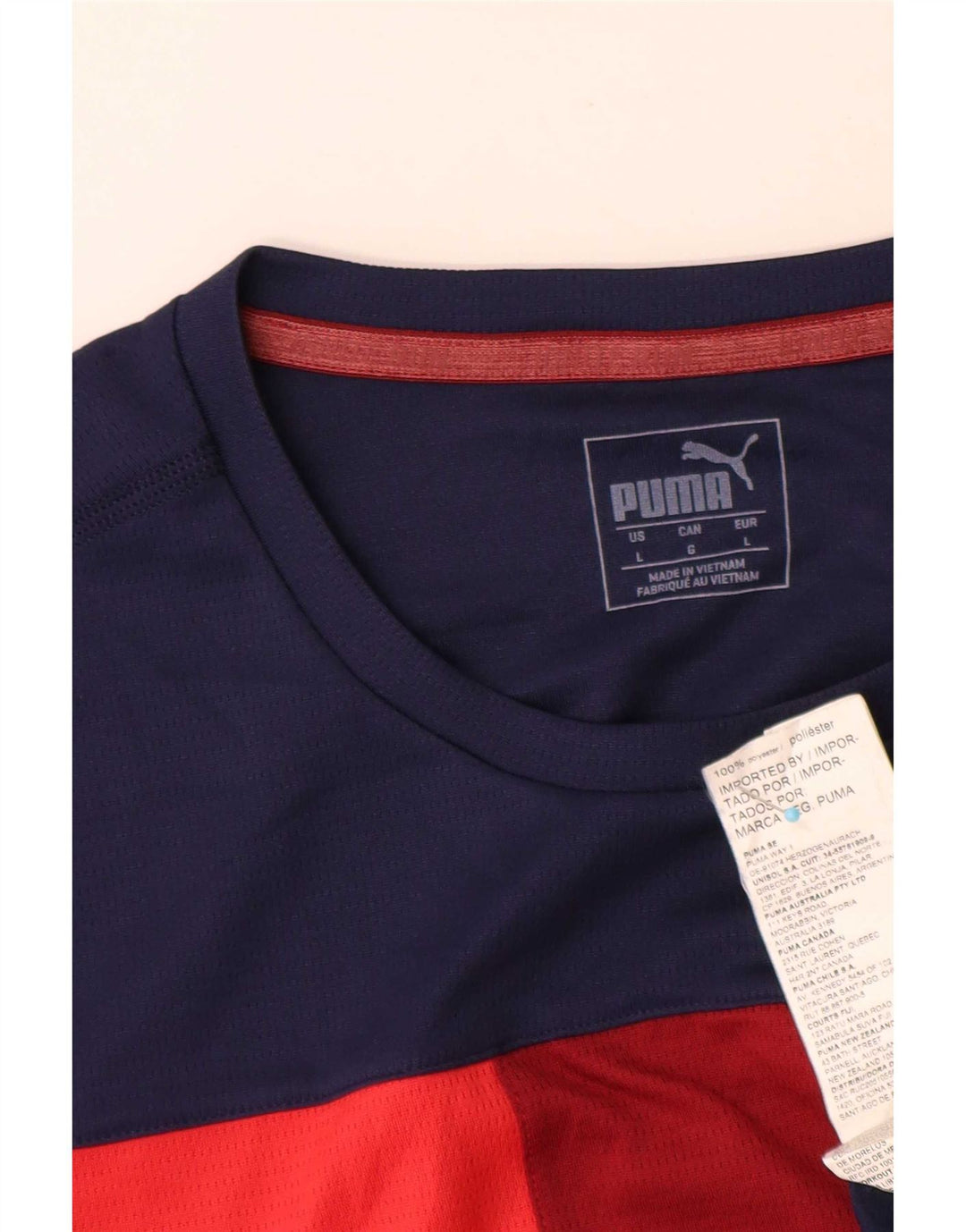Puma Mens T-Shirt Top Large Navy Blue Colourblock Polyester