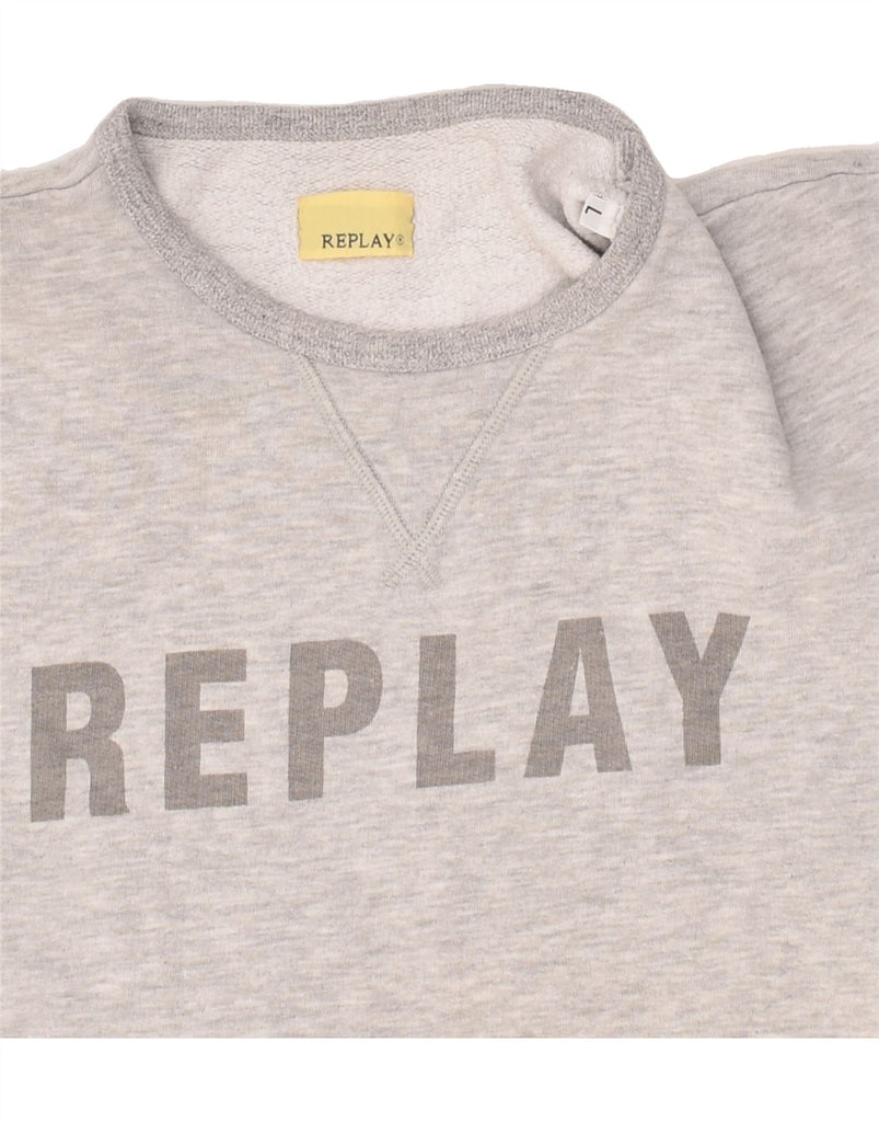REPLAY Mens Graphic Sweatshirt Jumper Large Grey Cotton | Vintage Replay | Thrift | Second-Hand Replay | Used Clothing | Messina Hembry 