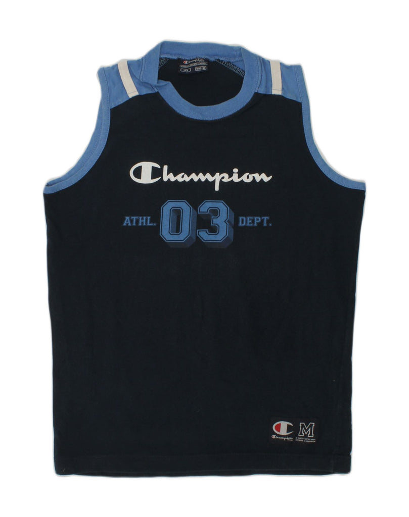 CHAMPION Boys Graphic Vest Top 9-10 Years Navy Blue Cotton | Vintage Champion | Thrift | Second-Hand Champion | Used Clothing | Messina Hembry 