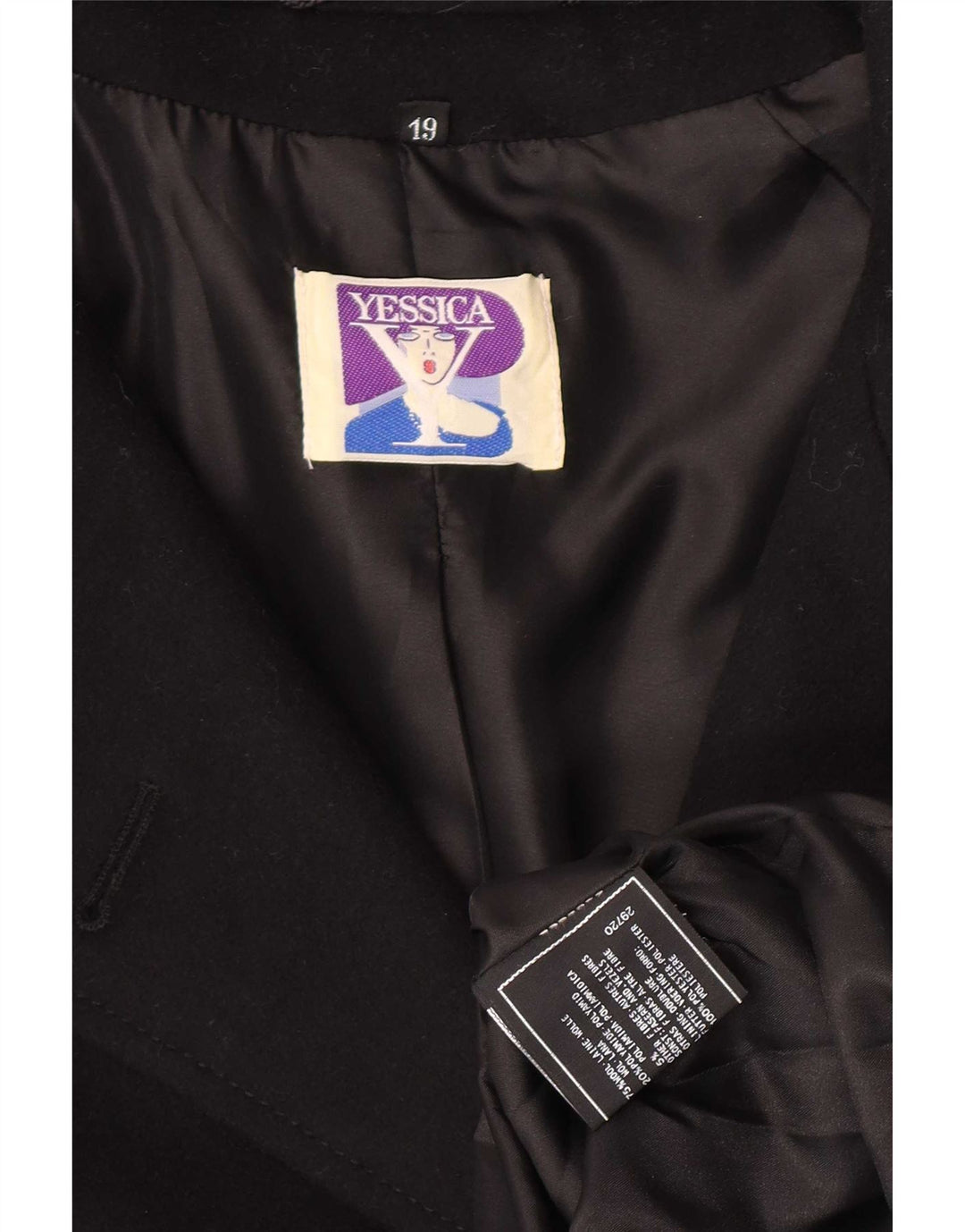 Yessica Womens Double Breasted Coat UK 20 2XL Black Wool