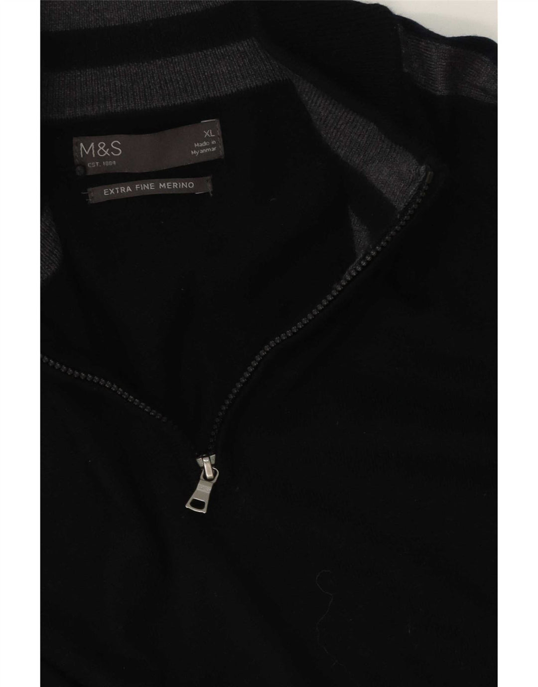 Marks & Spencer Mens Zip Neck Jumper Sweater XL Black Colourblock