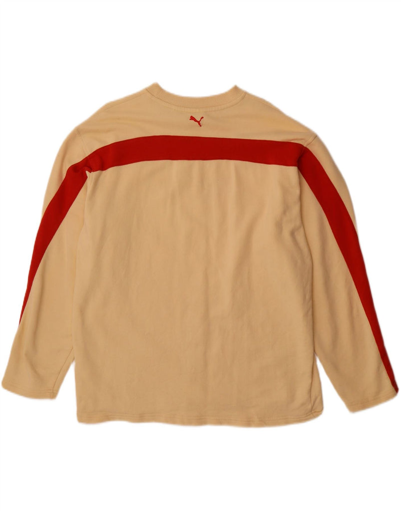 PUMA Mens Loose Fit Graphic Sweatshirt Jumper Small Beige Colourblock Vintage Puma and Second-Hand Puma from Messina Hembry 