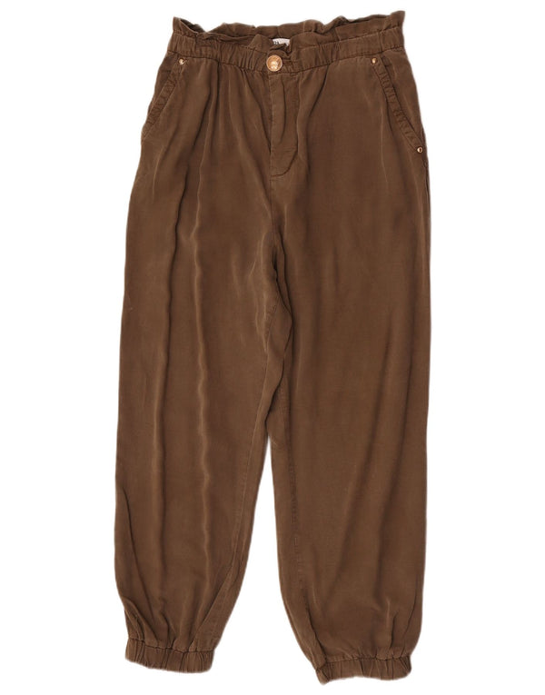 Zara Womens High Waist Joggers Cropped Trousers Small W26 L24 Khaki