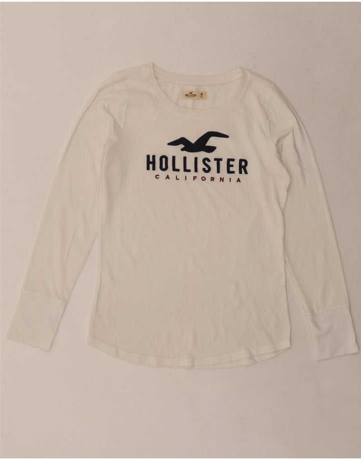 HOLLISTER Womens Graphic Top Long Sleeve UK 14 Medium White