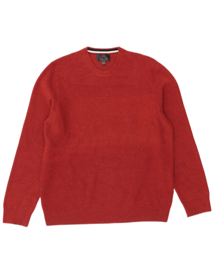 Marks & Spencer Mens Crew Neck Jumper Sweater Large Orange Polyester
