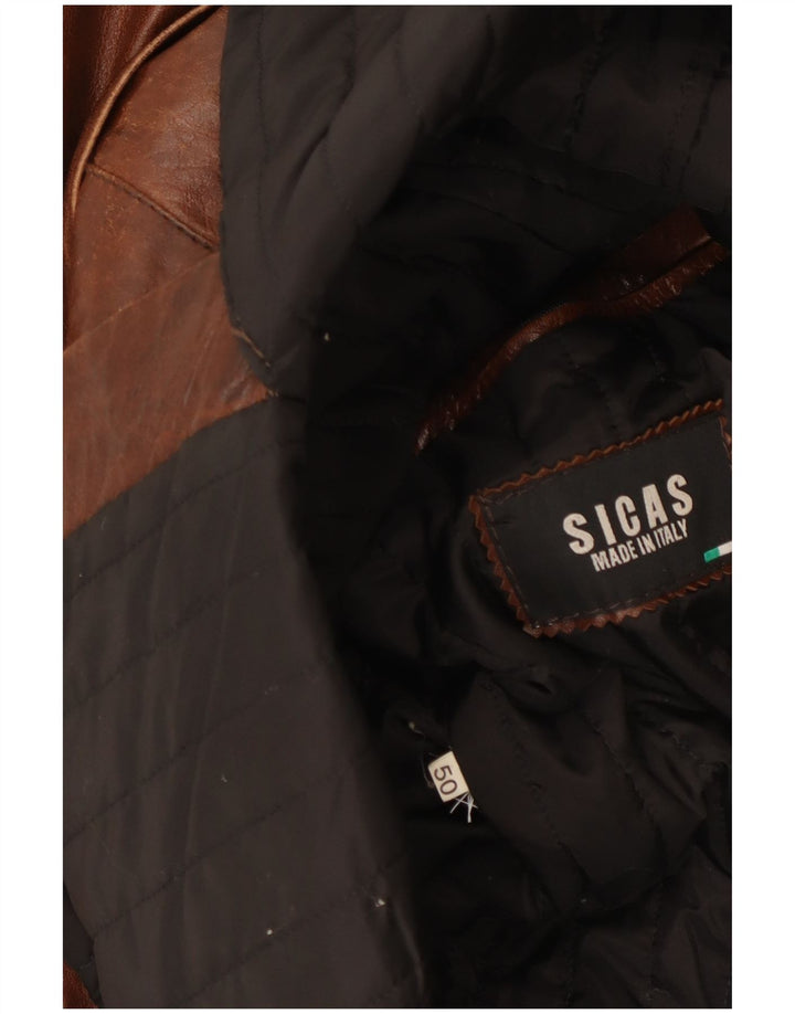 VINTAGE Mens Double Breasted Military Leather Coat IT 50 Large Brown