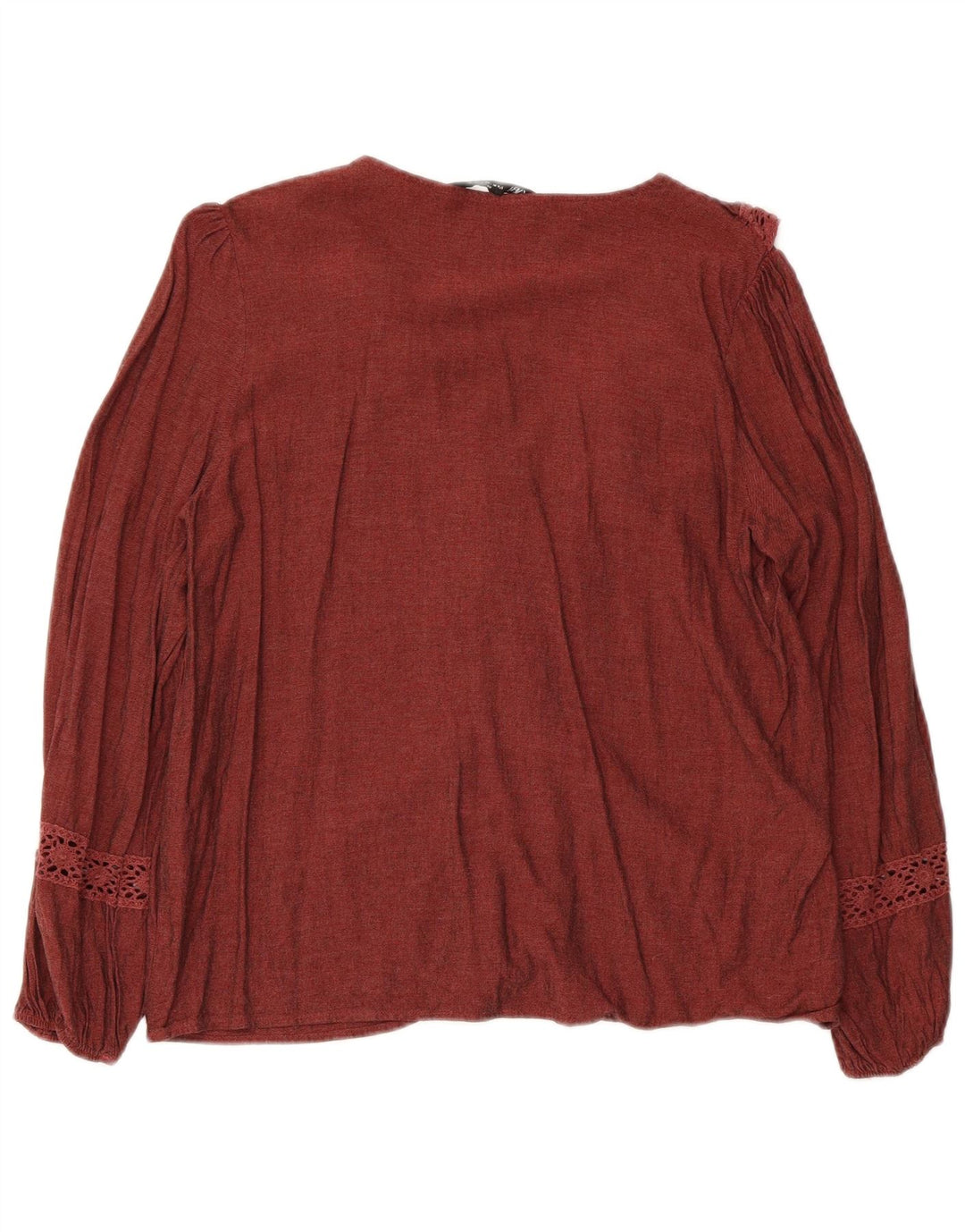 Zara Womens Ruffle Front Long Sleeve Blouse Top UK 12 Medium Maroon