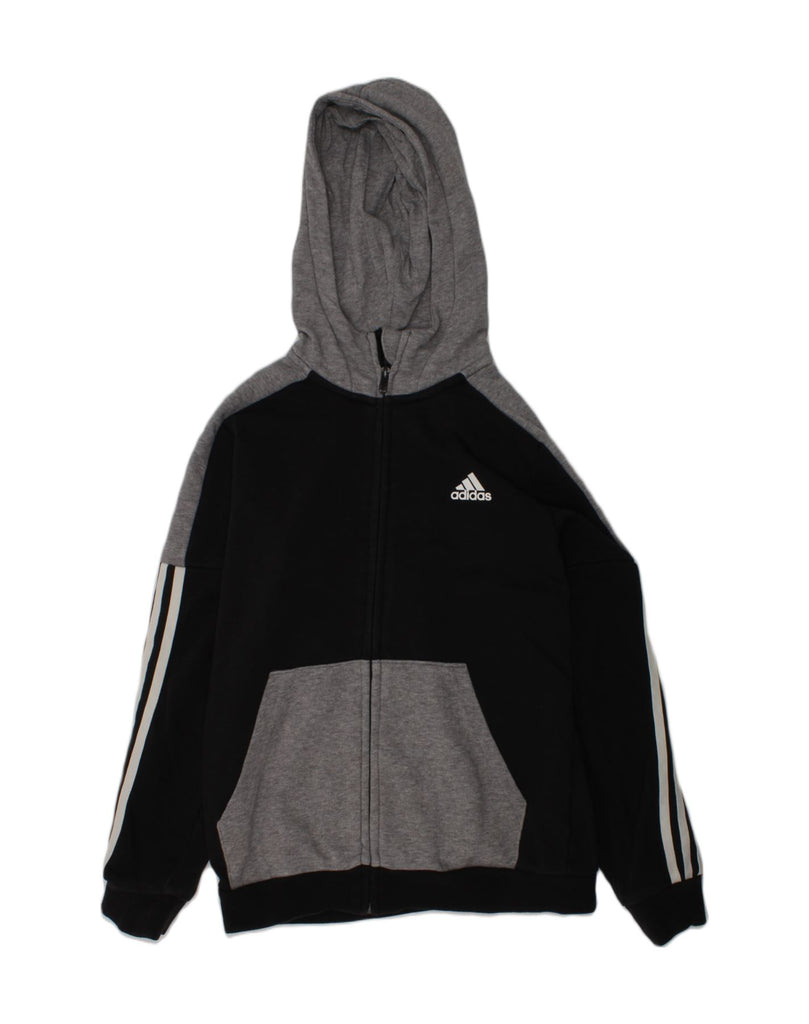 ADIDAS Boys Zip Hoodie Sweater 11-12 Years Black Colourblock Cotton | Vintage Adidas | Thrift | Second-Hand Adidas | Used Clothing | Messina Hembry 