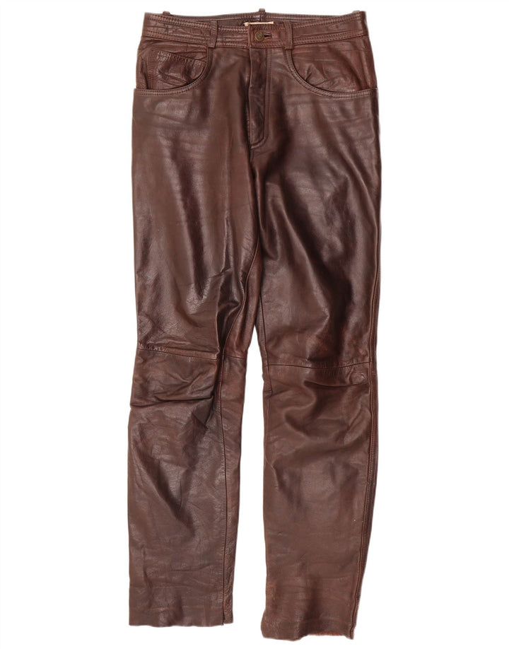 LINUS Mens Straight Leather Trousers W32 L33  Brown Leather