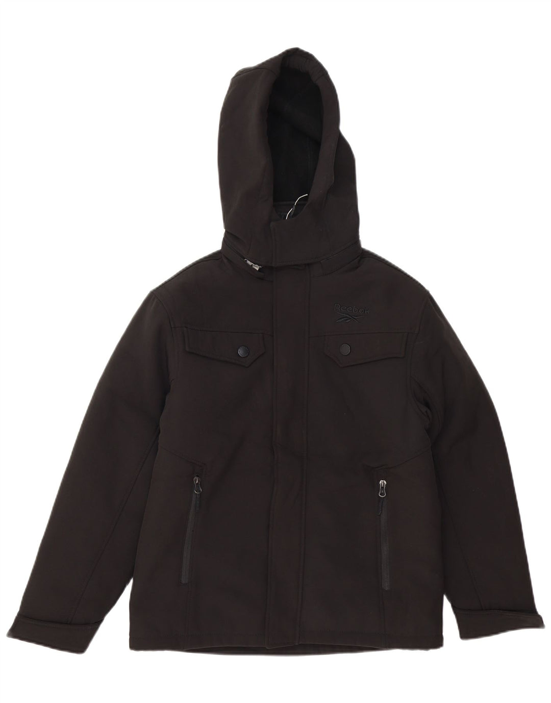 REEBOK Boys Hooded Windbreaker Jacket 10-11 Years Black Polyester