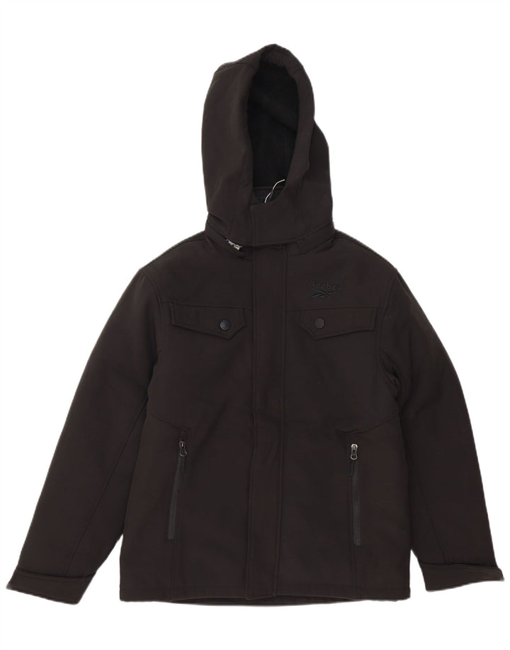 REEBOK Boys Hooded Windbreaker Jacket 10-11 Years Black Polyester