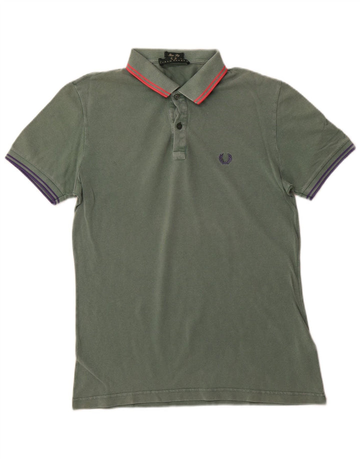 FRED PERRY Mens Slim Fit Polo Shirt Small Green Cotton