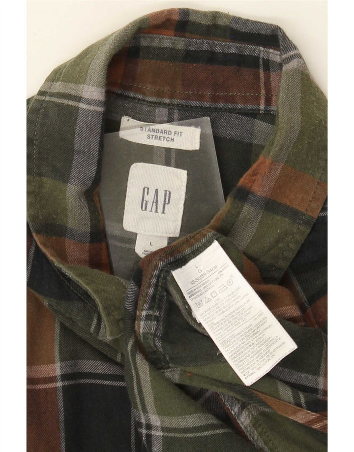 Gap Mens Standard Fit Flannel Shirt Large Green Check Cotton