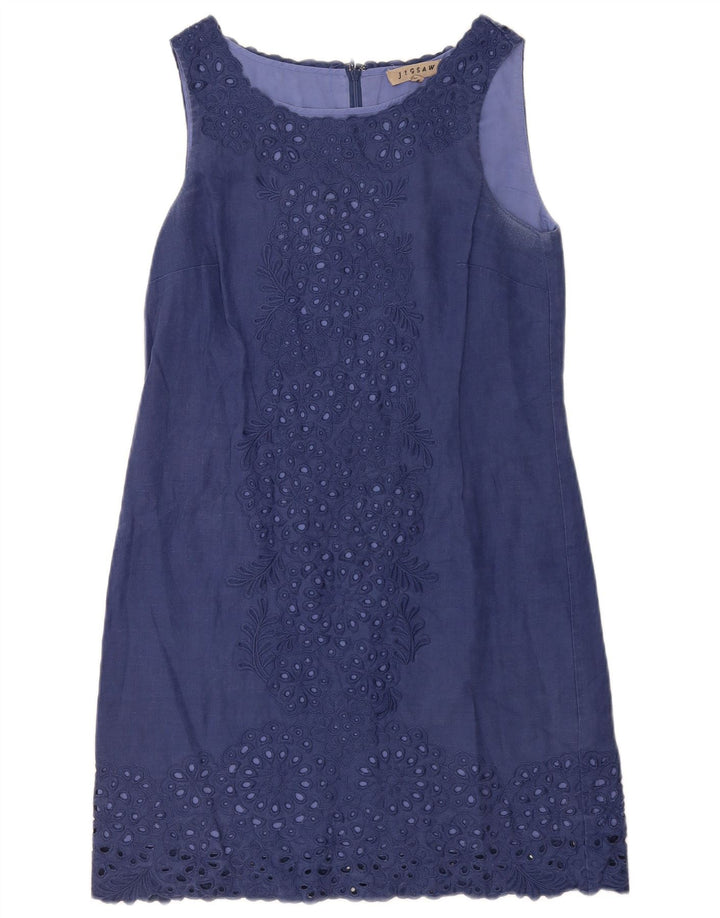 Jigsaw Womens Sleeveless Basic Dress UK 10 Small Navy Blue Floral Linen