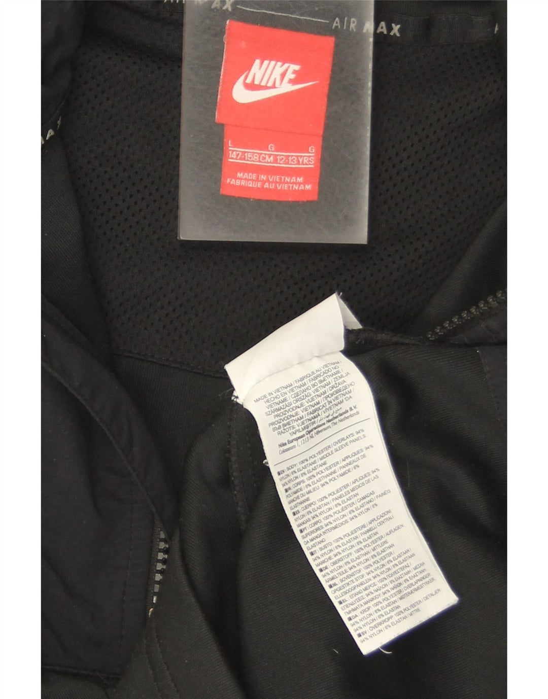 Nike Boys Zip Neck Hoodie Jumper 12-13 Years Large  Black Polyester
