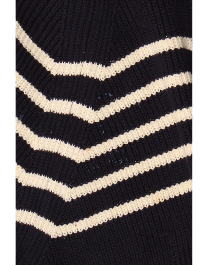 Boden Mens Zip Neck Jumper Sweater Medium Navy Blue Striped Cotton