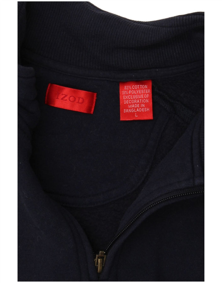 IZOD Mens Zip Neck Sweatshirt Jumper Large Navy Blue Cotton