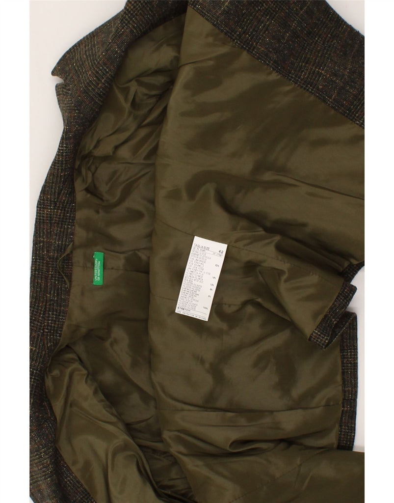 BENETTON Womens 3 Button Blazer Jacket IT 42 Medium Khaki Check Wool Vintage Benetton and Second-Hand Benetton from Messina Hembry 