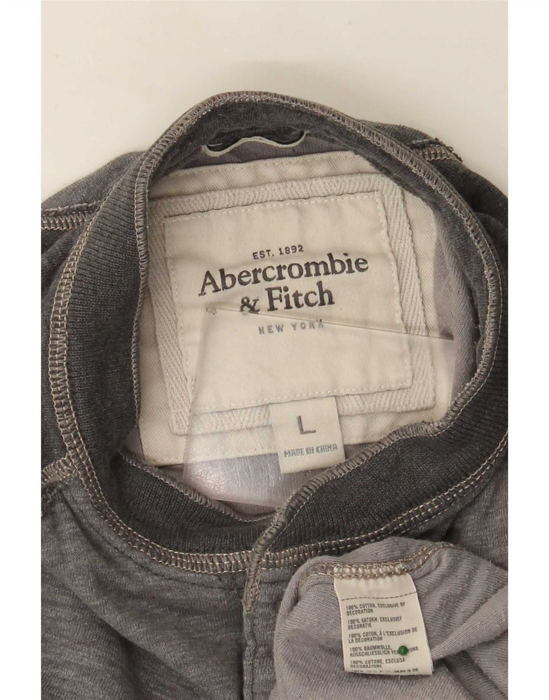 Abercrombie & Fitch Mens Top 3/4 Sleeve Large Grey Cotton