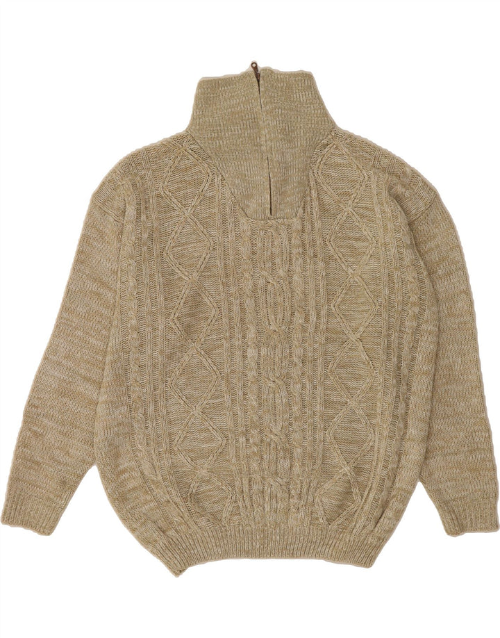 VINTAGE Mens Zip Neck Jumper Sweater 2XL Beige Polyacrylic