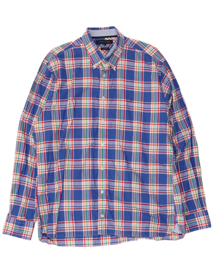 Tommy Hilfiger Mens Custom Fit Shirt XL Blue Check Cotton