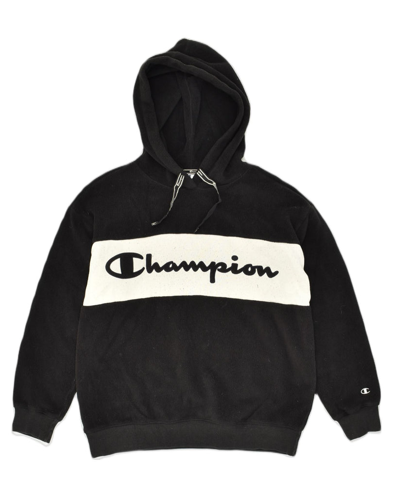 CHAMPION Mens Graphic Fleece Hoodie Jumper Small Black Polyester | Vintage Champion | Thrift | Second-Hand Champion | Used Clothing | Messina Hembry 