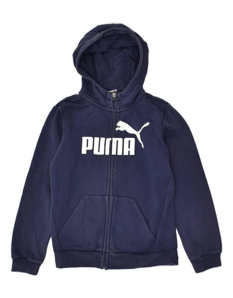 PUMA Boys Graphic Zip Hoodie Sweater 11-12 Years Navy Blue Cotton | Vintage Puma | Thrift | Second-Hand Puma | Used Clothing | Messina Hembry 