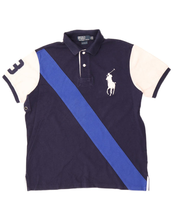Polo Ralph Lauren Mens Graphic Polo Shirt Large Navy Blue Colourblock
