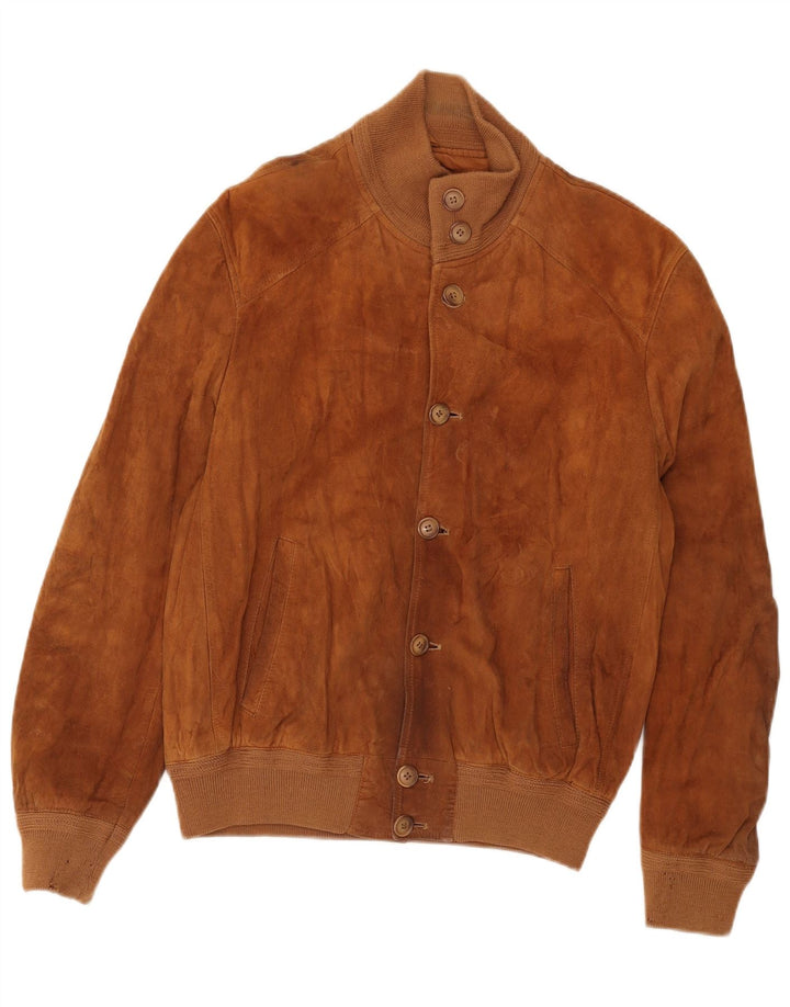 Vintage Mens Suede Bomber Jacket IT 50 Large Brown Leather