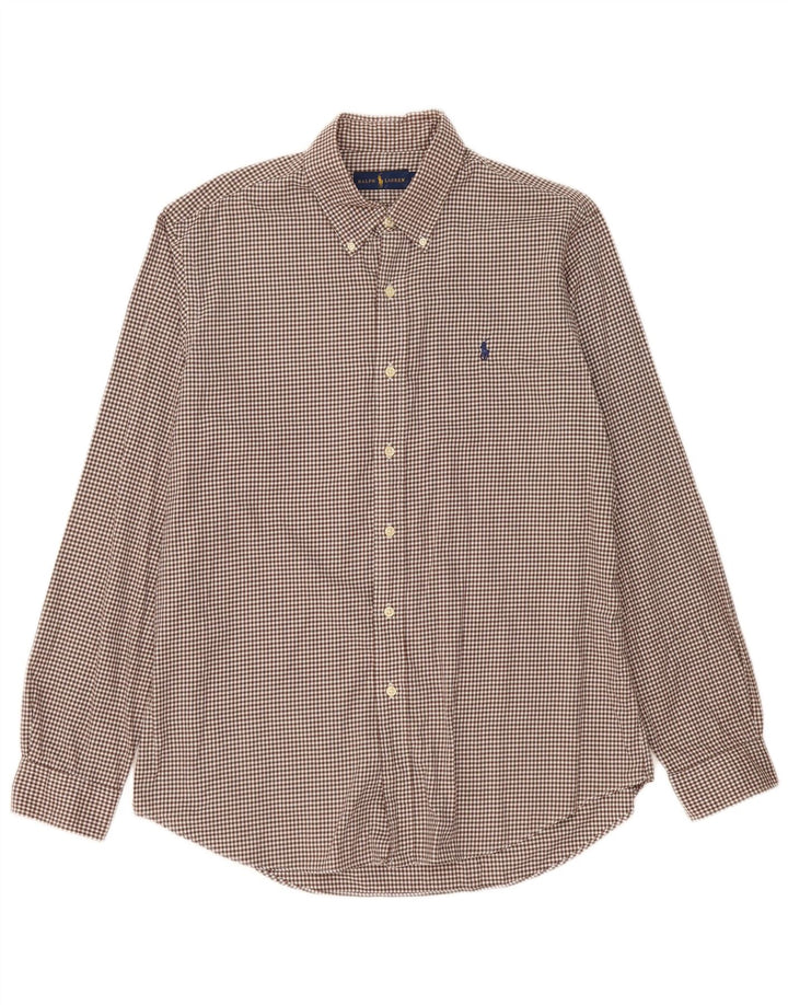 Ralph Lauren Mens Flannel Shirt Large Brown Gingham Cotton