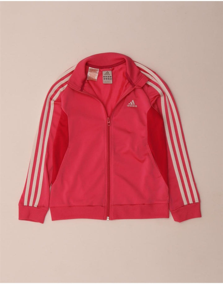 Adidas Girls Tracksuit Top Jacket 9-10 Years Pink Colourblock Polyester