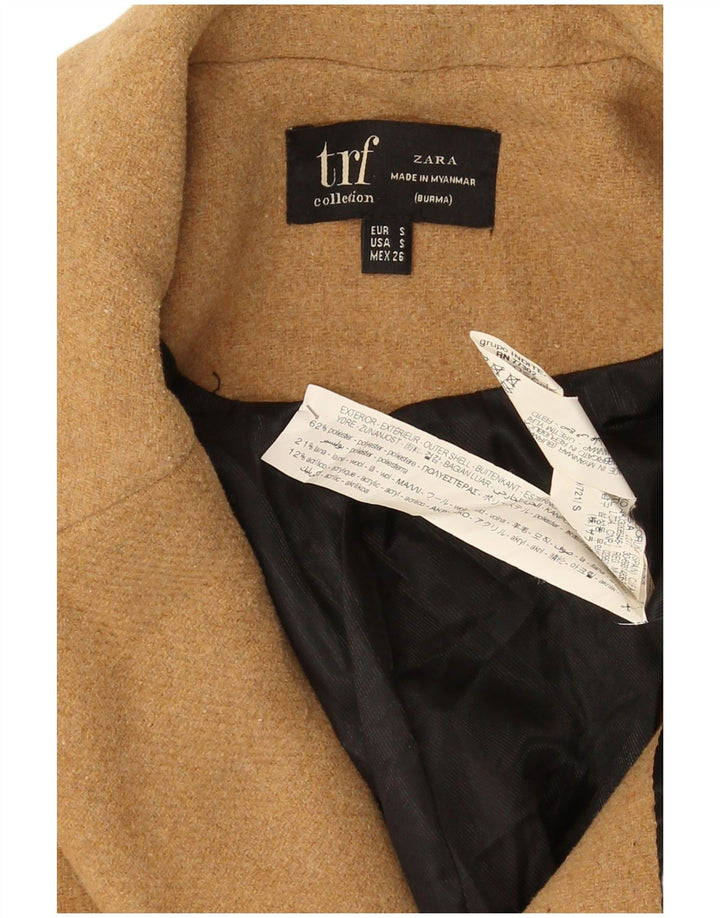 Zara Womens Oversized Double Breasted Coat UK 10 Small Beige Polyester