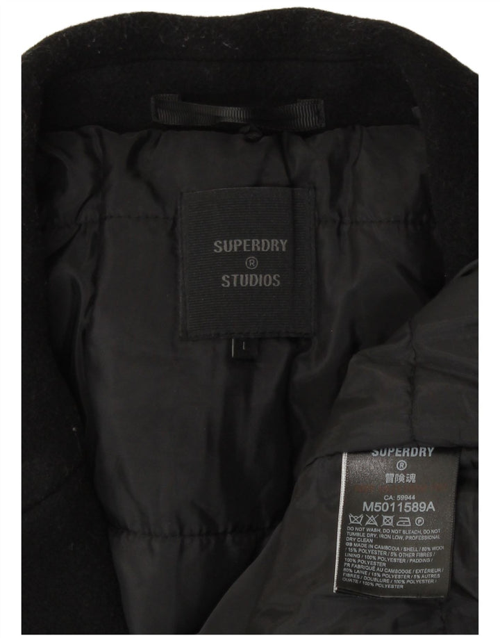 Superdry Mens Overcoat UK 40 Large Black Wool