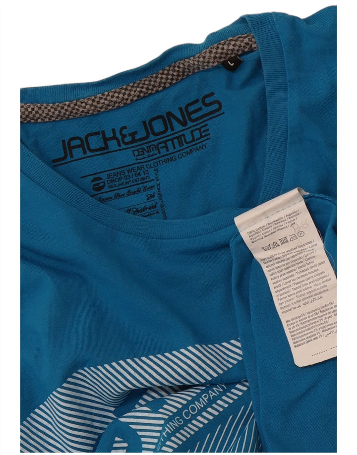 JACK & JONES Mens Graphic T-Shirt Top Large Blue Cotton