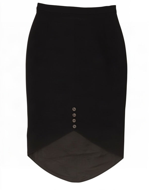 Vintage Womens Asymmetric Midi Skirt Medium W28 Black