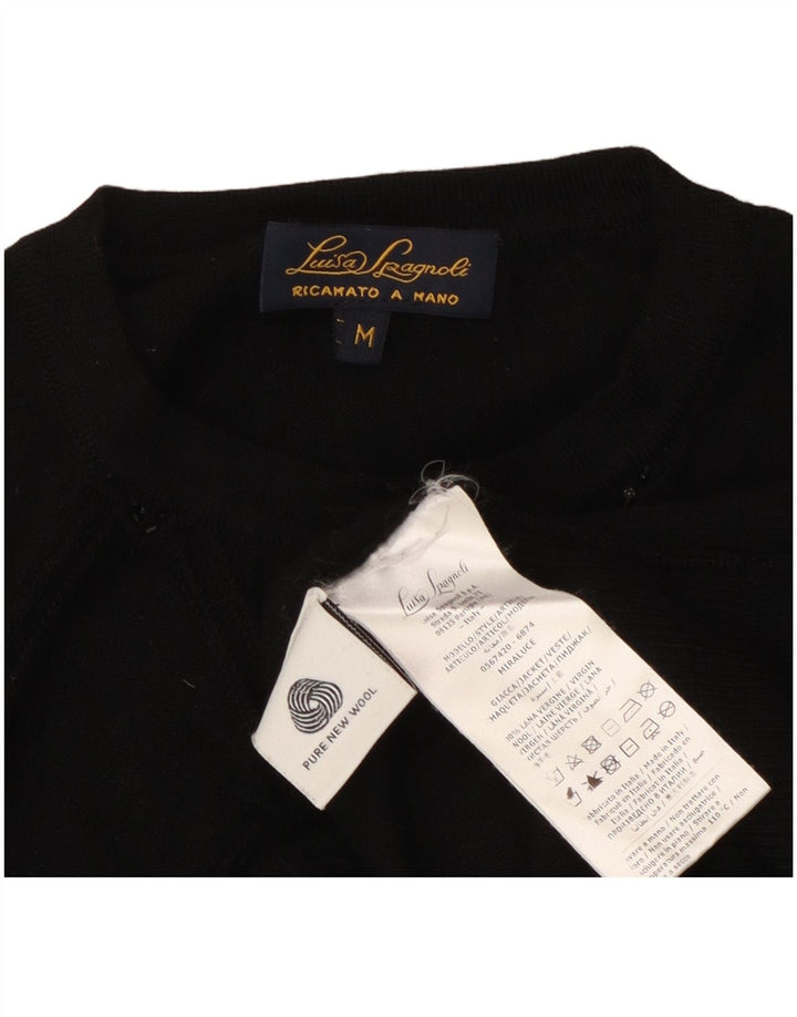 Luisa Spagnoli Womens Cardigan Sweater UK 14 Medium Black Geometric Wool