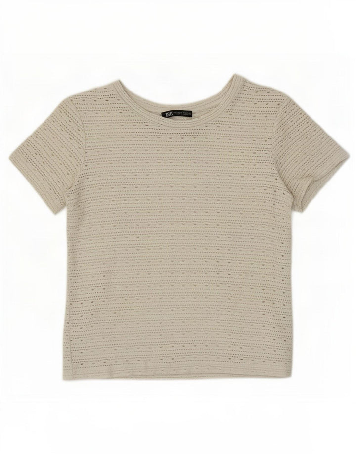 Zara Womens Crop T-Shirt Top UK 10 Small Grey Polyester