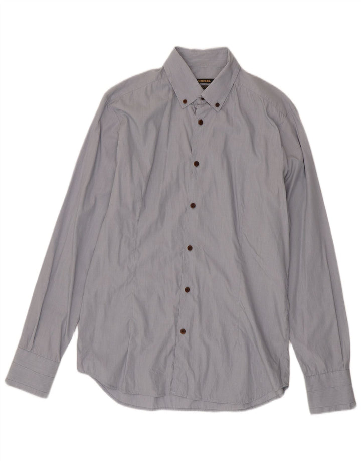 Diesel Mens Shirt Large Blue Pinstripe Cotton