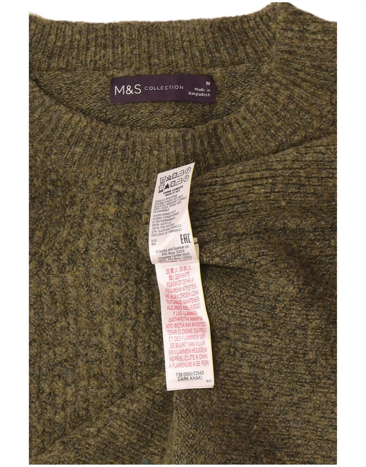 Marks & Spencer Womens Crew Neck Jumper Sweater UK 14 Medium Khaki Flecked