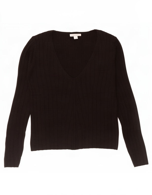 Topshop Womens V-Neck Jumper Sweater UK 12 Medium Black Acrylic