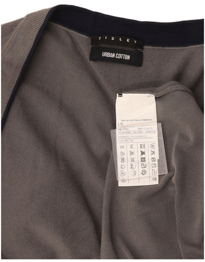 Sisley Mens Cardigan Sweater Large Grey Cotton
