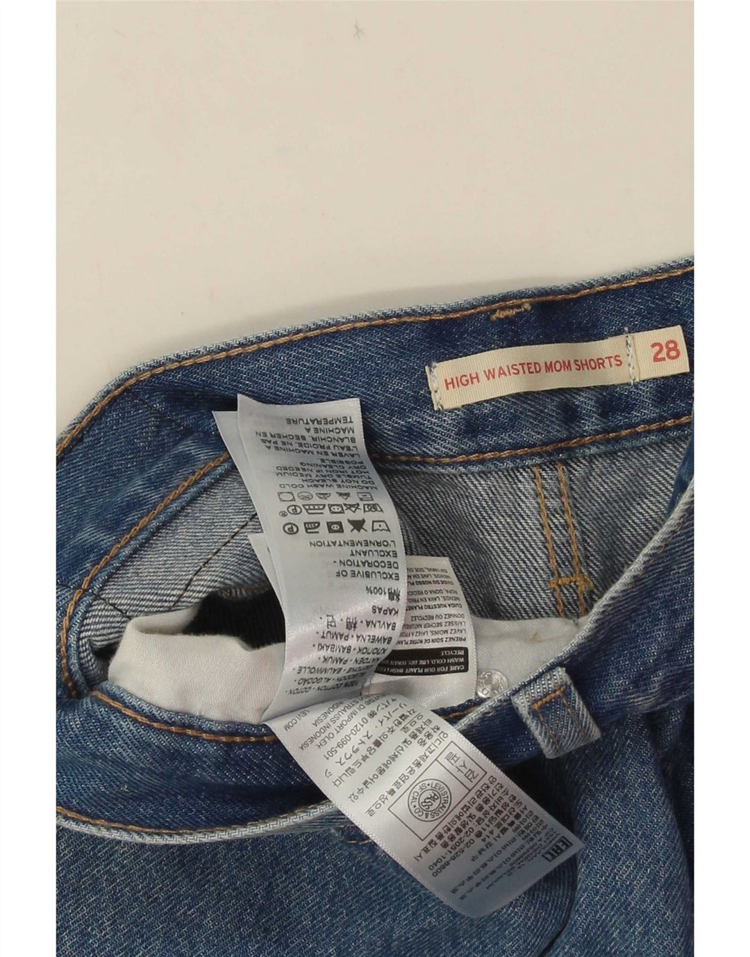 Levi's Womens Mom High Waist Denim Shorts W28 Medium Blue Cotton
