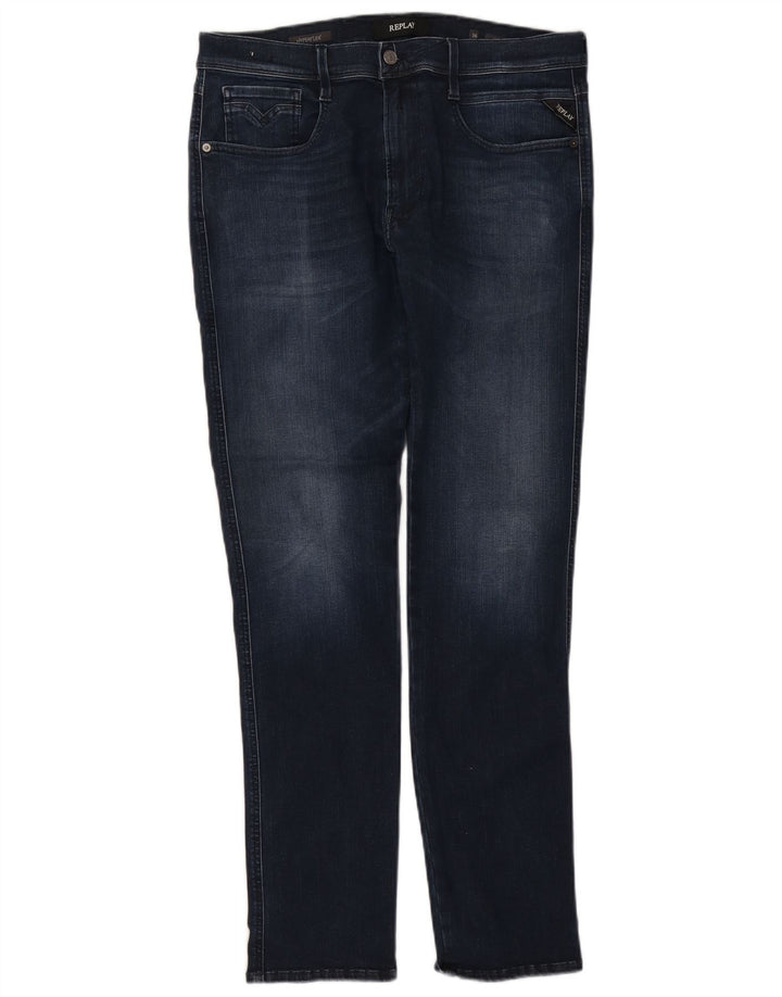 REPLAY Womens Flex Slim Jeans W36 L34 Navy Blue Cotton
