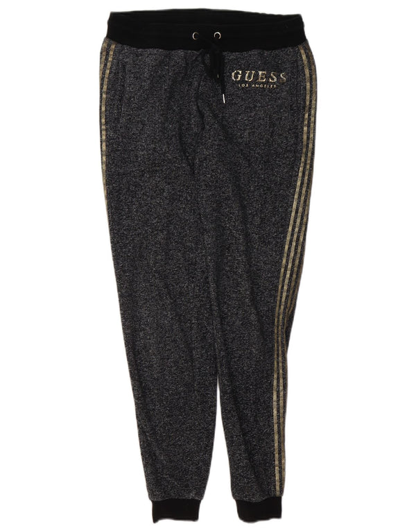 Guess Womens Graphic Tracksuit Trousers Joggers UK 6 XS Black Flecked