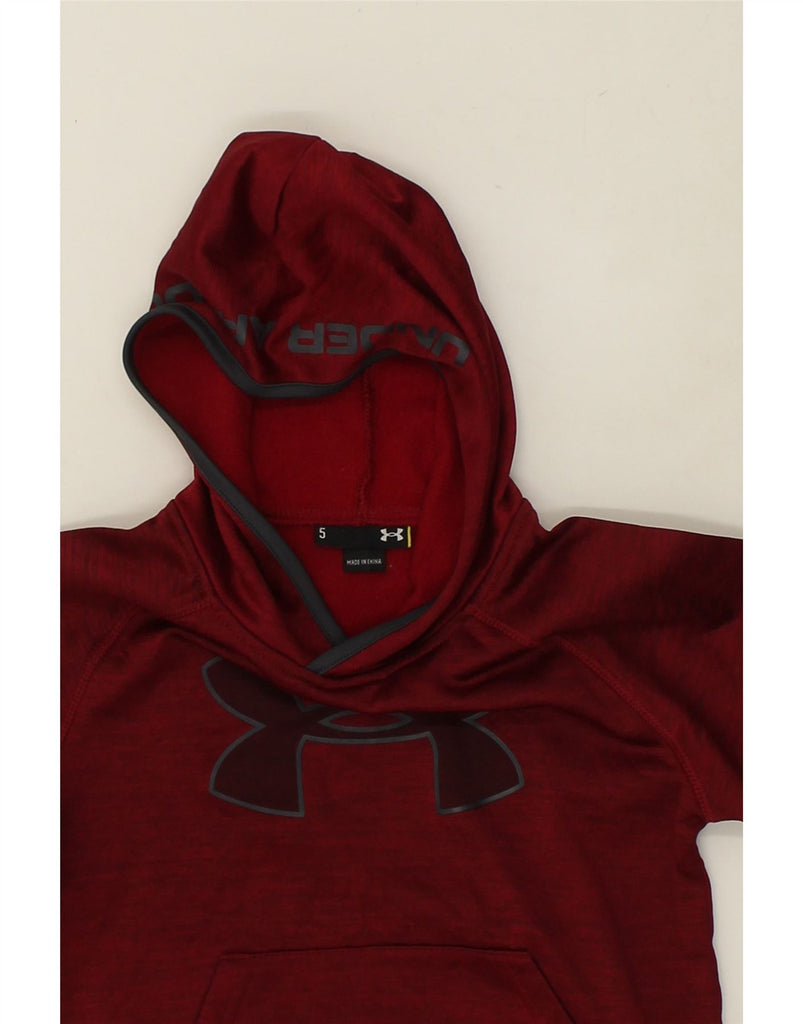 UNDER ARMOUR Boys Graphic Hoodie Jumper 4-5 Years Maroon Polyester | Vintage Under Armour | Thrift | Second-Hand Under Armour | Used Clothing | Messina Hembry 